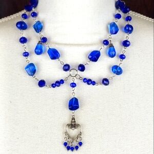 Dazzling dark blue fairycore style beaded necklace